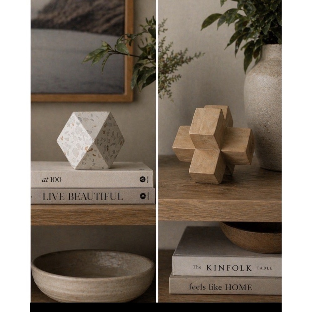 Modern‎ Abstract Sculptures Set 2 Geometric Decor Terrazzo Style + Wood Tone Art
